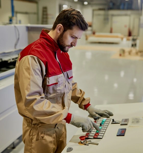 Technician inspecting an electronic device