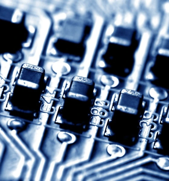 Elektronikai alkatrészek egy áramköri lapon